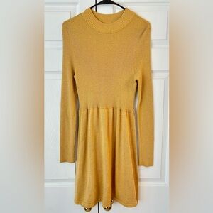 NWOT Free People Women’s Gold Metallic Mock Neck Long Sleeve Sweater Dress Sz. M